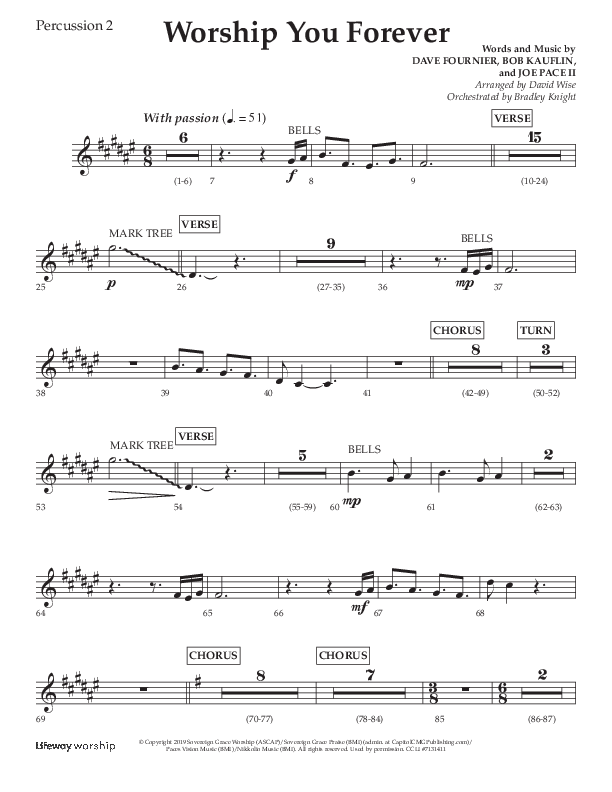 Worship You Forever (Choral Anthem SATB) Percussion 1/2 (Lifeway Choral / Arr. David Wise / Orch. Bradley Knight)