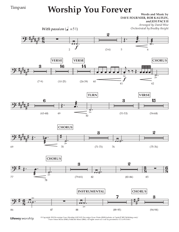 Worship You Forever (Choral Anthem SATB) Timpani (Lifeway Choral / Arr. David Wise / Orch. Bradley Knight)