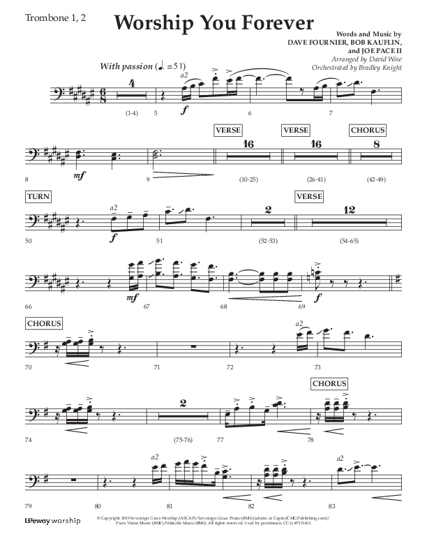 Worship You Forever (Choral Anthem SATB) Trombone 1/2 (Lifeway Choral / Arr. David Wise / Orch. Bradley Knight)