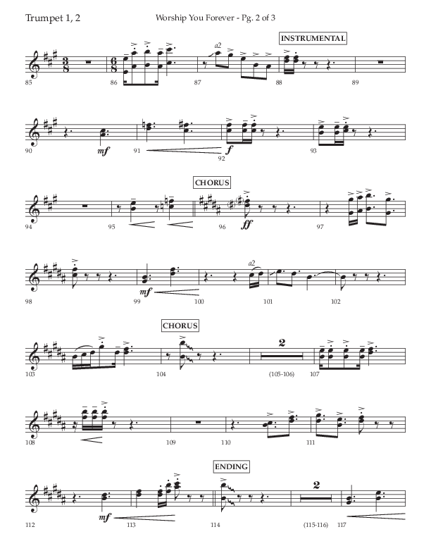 Worship You Forever (Choral Anthem SATB) Trumpet 1,2 (Lifeway Choral / Arr. David Wise / Orch. Bradley Knight)