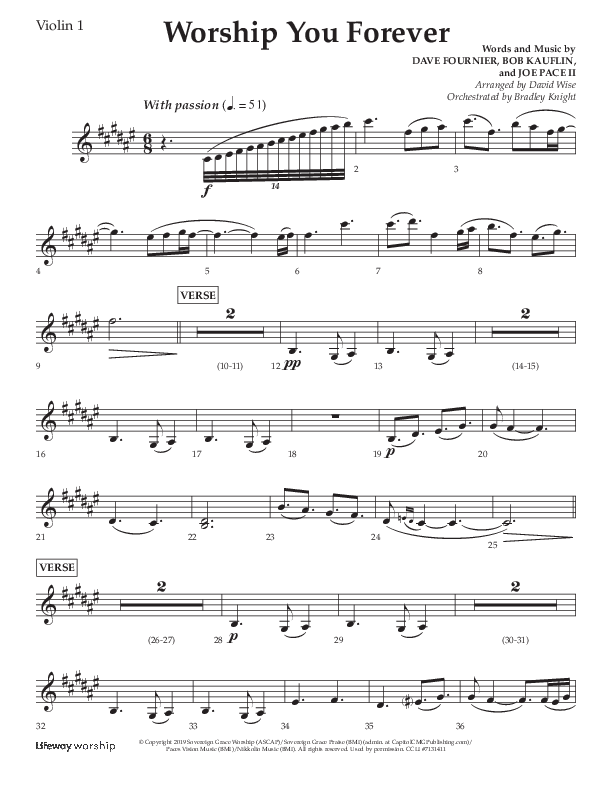 Worship You Forever (Choral Anthem SATB) Violin 1 (Lifeway Choral / Arr. David Wise / Orch. Bradley Knight)