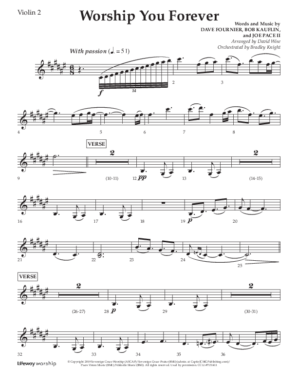 Worship You Forever (Choral Anthem SATB) Violin 2 (Lifeway Choral / Arr. David Wise / Orch. Bradley Knight)