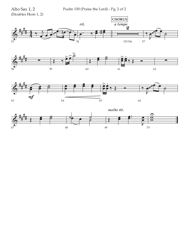 Psalm 150 (Praise The Lord) (Choral Anthem SATB) Alto Sax 1/2 (Lifeway Choral / Arr. David Wise / Orch. Bradley Knight)