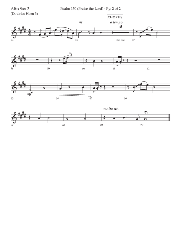 Psalm 150 (Praise The Lord) (Choral Anthem SATB) Alto Sax (Lifeway Choral / Arr. David Wise / Orch. Bradley Knight)