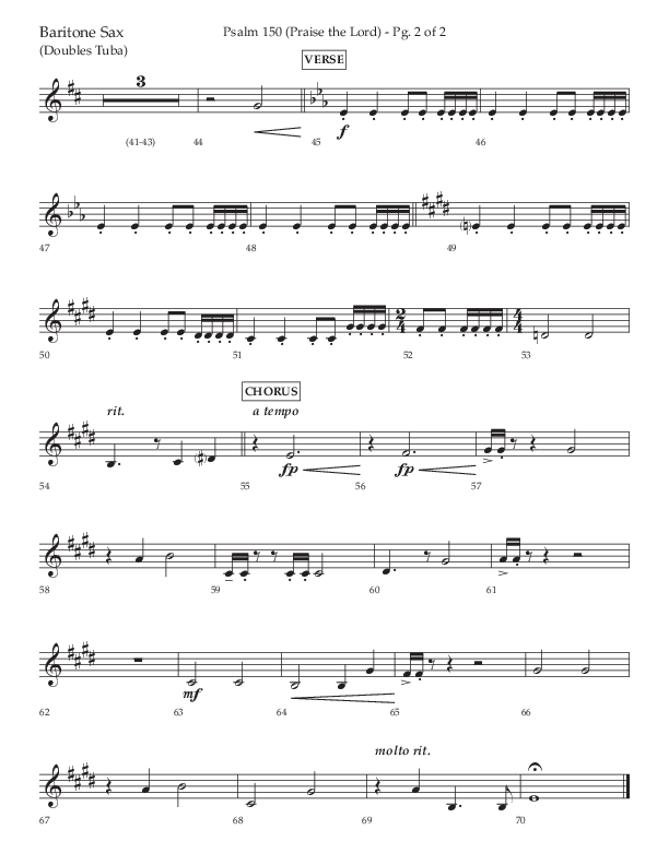Psalm 150 (Praise The Lord) (Choral Anthem SATB) Bari Sax (Lifeway Choral / Arr. David Wise / Orch. Bradley Knight)