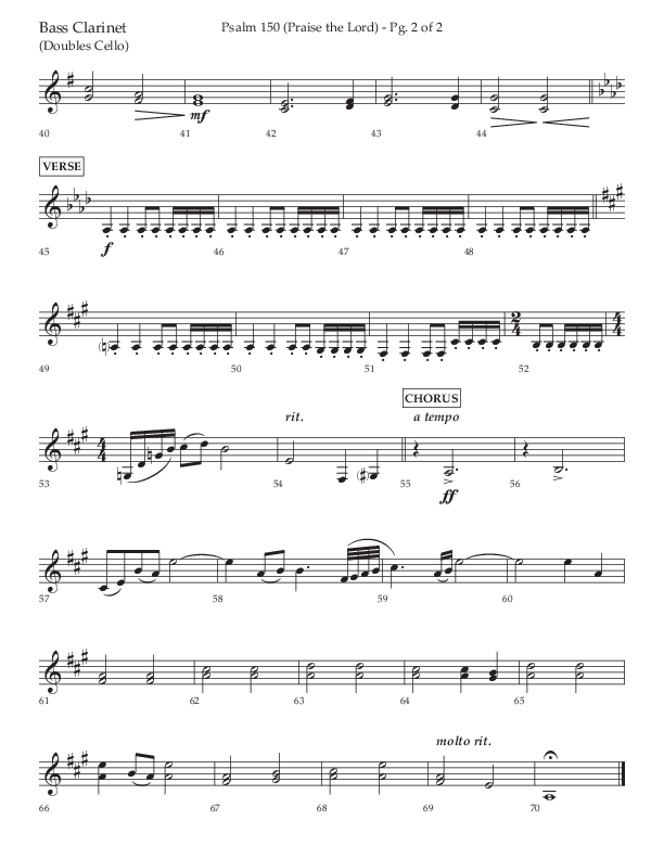 Psalm 150 (Praise The Lord) (Choral Anthem SATB) Bass Clarinet (Lifeway Choral / Arr. David Wise / Orch. Bradley Knight)