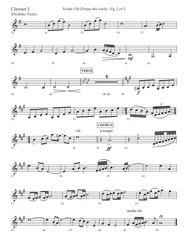 Psalm 150 (Praise The Lord) (Choral Anthem SATB) Clarinet 1/2 (Lifeway Choral / Arr. David Wise / Orch. Bradley Knight)