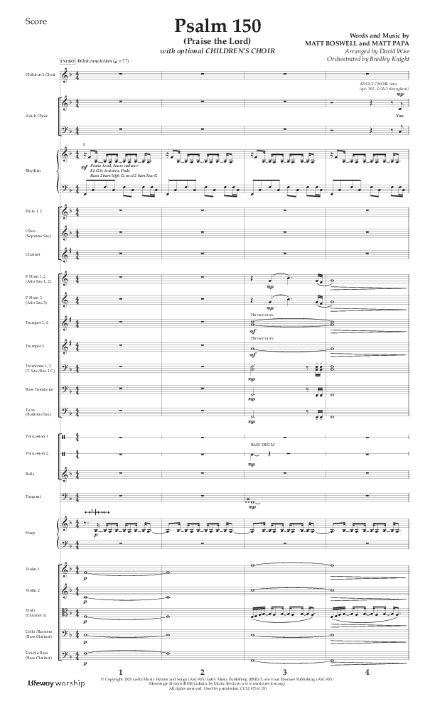 Psalm 150 (Praise The Lord) (Choral Anthem SATB) Orchestration (Lifeway Choral / Arr. David Wise / Orch. Bradley Knight)