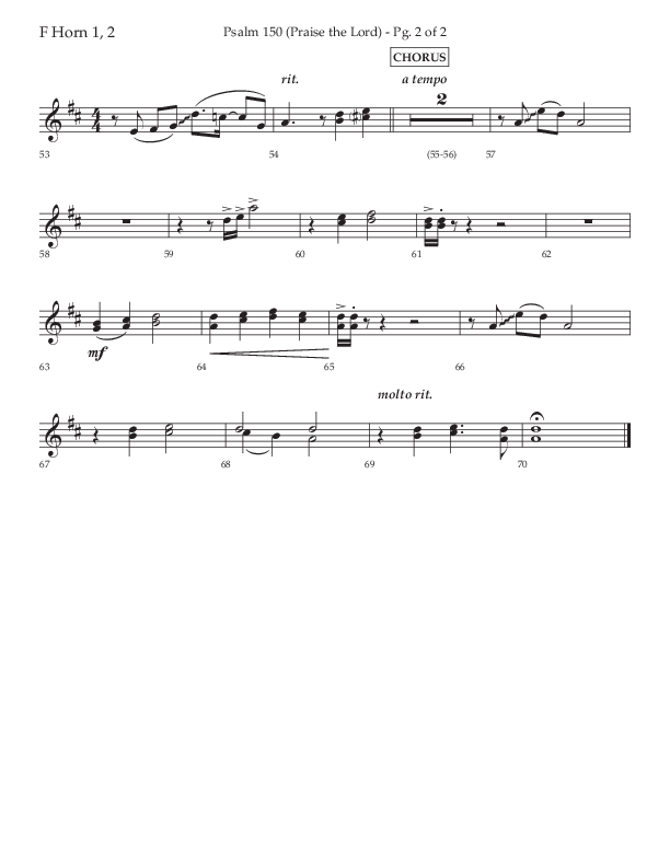 Psalm 150 (Praise The Lord) (Choral Anthem SATB) French Horn 1/2 (Lifeway Choral / Arr. David Wise / Orch. Bradley Knight)