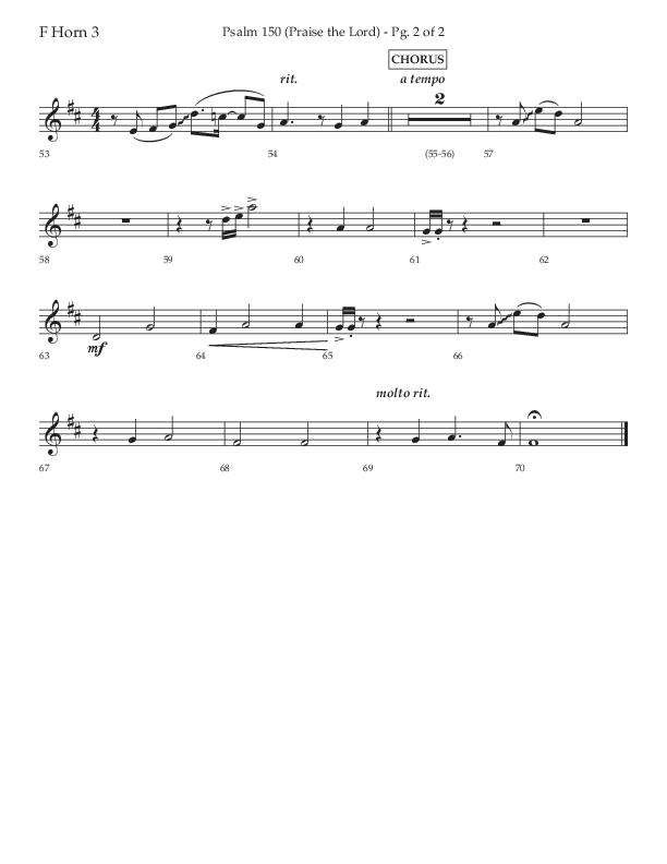 Psalm 150 (Praise The Lord) (Choral Anthem SATB) French Horn 3 (Lifeway Choral / Arr. David Wise / Orch. Bradley Knight)