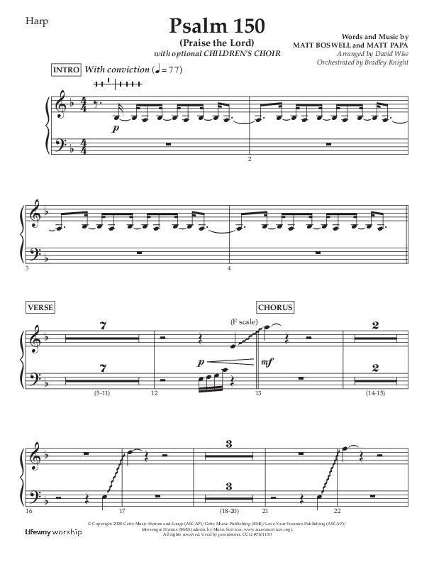 Psalm 150 (Praise The Lord) (Choral Anthem SATB) Harp (Lifeway Choral / Arr. David Wise / Orch. Bradley Knight)