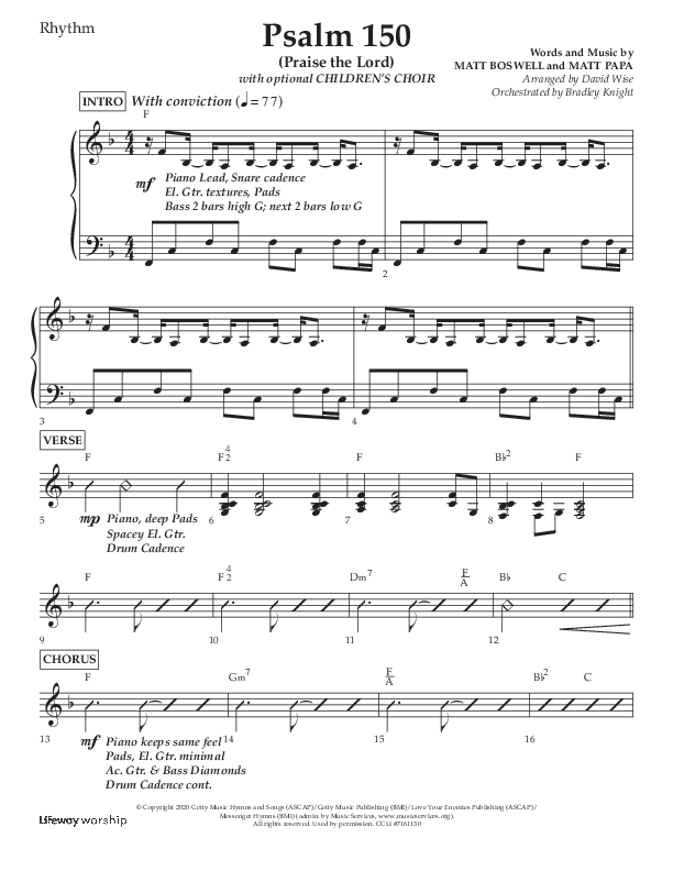 Psalm 150 (Praise The Lord) (Choral Anthem SATB) Lead Melody & Rhythm (Lifeway Choral / Arr. David Wise / Orch. Bradley Knight)