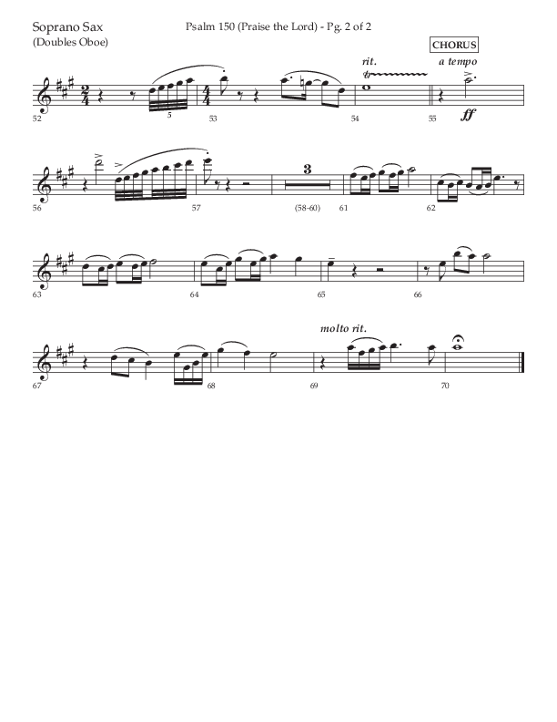 Psalm 150 (Praise The Lord) (Choral Anthem SATB) Soprano Sax (Lifeway Choral / Arr. David Wise / Orch. Bradley Knight)