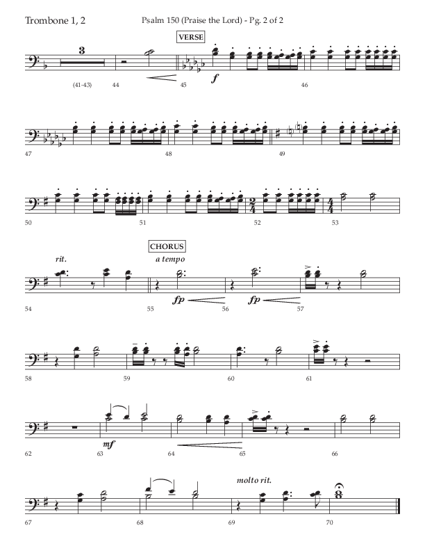 Psalm 150 (Praise The Lord) (Choral Anthem SATB) Trombone 1/2 (Lifeway Choral / Arr. David Wise / Orch. Bradley Knight)