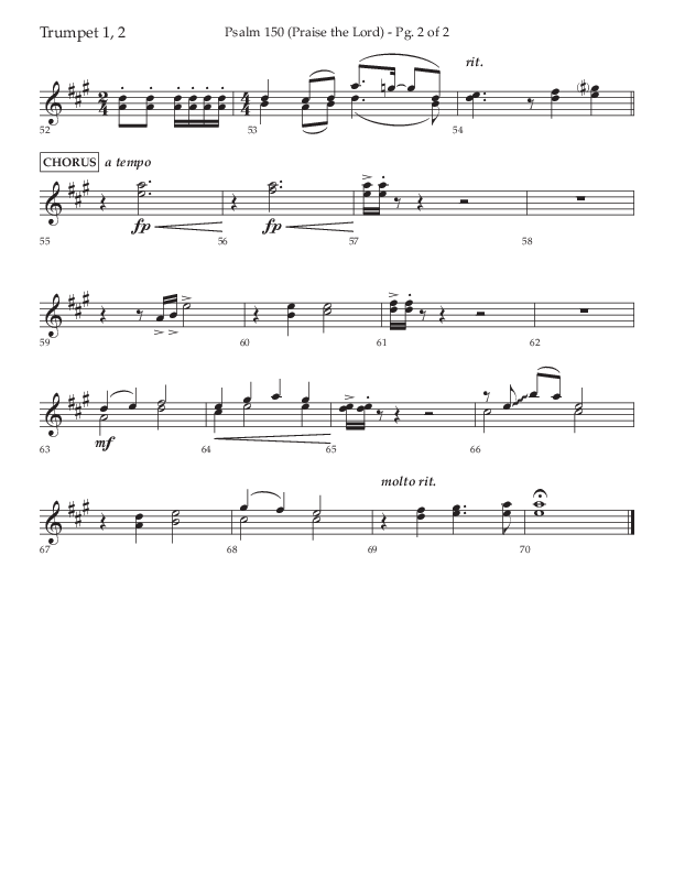 Psalm 150 (Praise The Lord) (Choral Anthem SATB) Trumpet 1,2 (Lifeway Choral / Arr. David Wise / Orch. Bradley Knight)