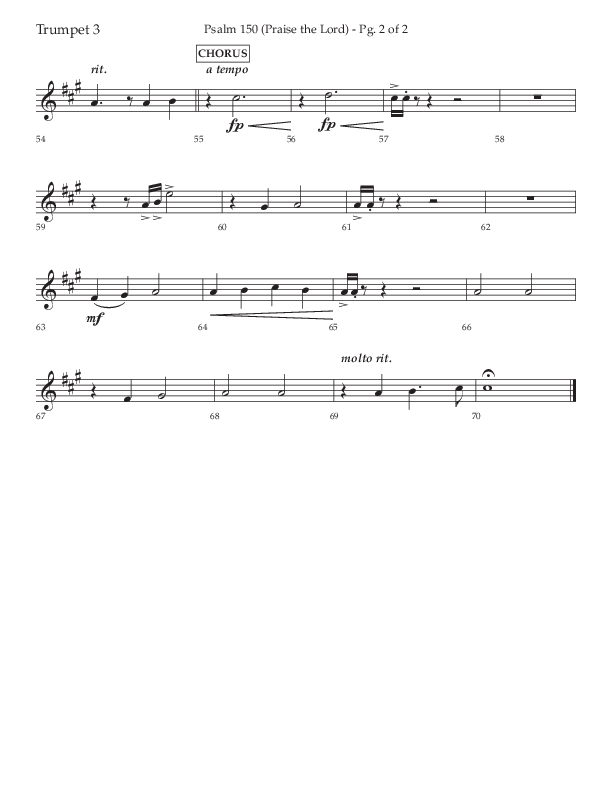 Psalm 150 (Praise The Lord) (Choral Anthem SATB) Trumpet 3 (Lifeway Choral / Arr. David Wise / Orch. Bradley Knight)