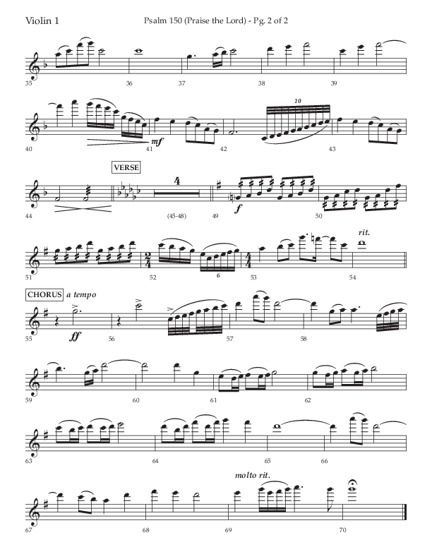 Psalm 150 (Praise The Lord) (Choral Anthem SATB) Violin 1 (Lifeway Choral / Arr. David Wise / Orch. Bradley Knight)