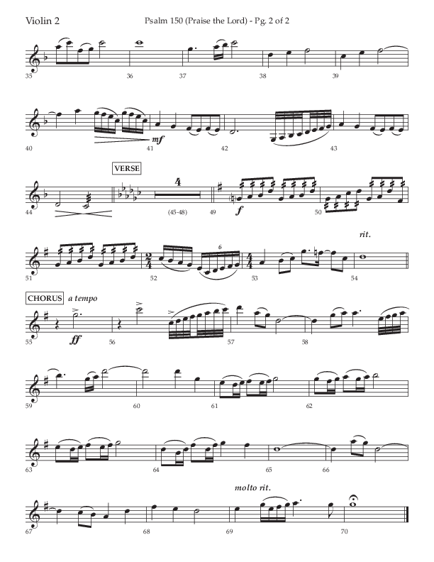 Psalm 150 (Praise The Lord) (Choral Anthem SATB) Violin 2 (Lifeway Choral / Arr. David Wise / Orch. Bradley Knight)