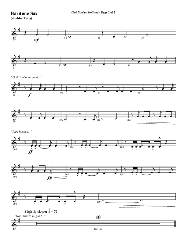 God You're So Good (Choral Anthem SATB) Bari Sax (Word Music Choral / Arr. Jay Rouse)