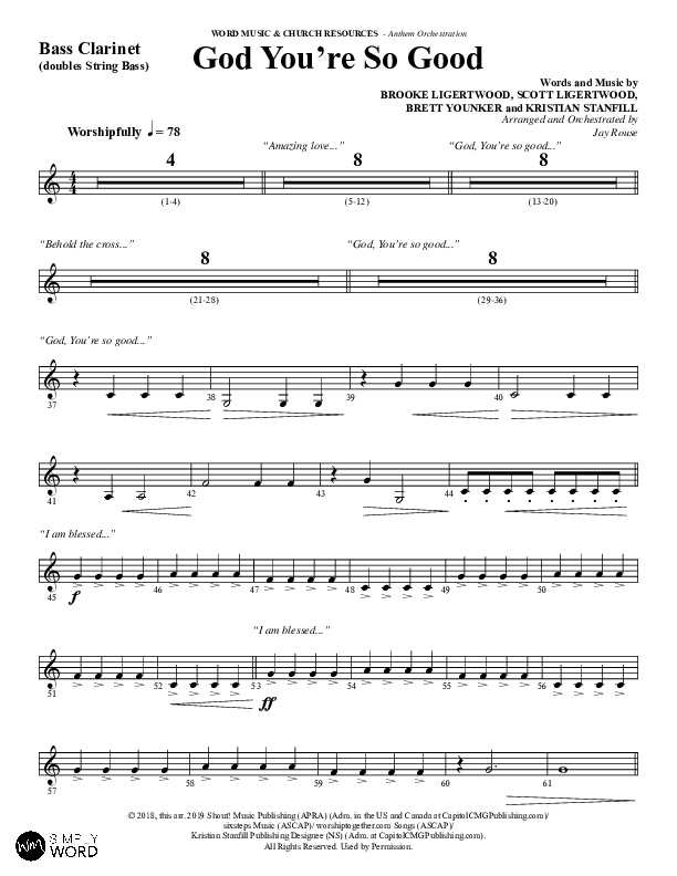 God You're So Good (Choral Anthem SATB) Bass Clarinet (Word Music Choral / Arr. Jay Rouse)