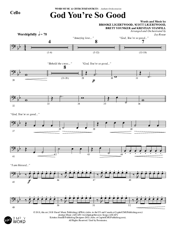 God You're So Good (Choral Anthem SATB) Cello (Word Music Choral / Arr. Jay Rouse)