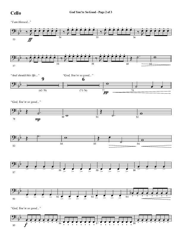 God You're So Good (Choral Anthem SATB) Cello (Word Music Choral / Arr. Jay Rouse)