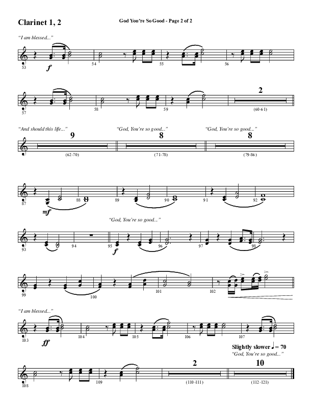 God You're So Good (Choral Anthem SATB) Clarinet 1/2 (Word Music Choral / Arr. Jay Rouse)