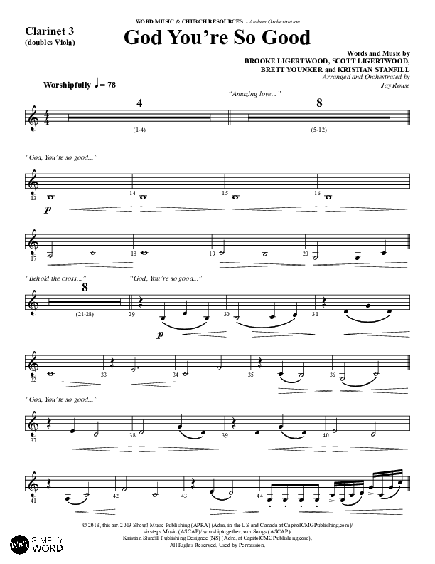 God You're So Good (Choral Anthem SATB) Clarinet 3 (Word Music Choral / Arr. Jay Rouse)