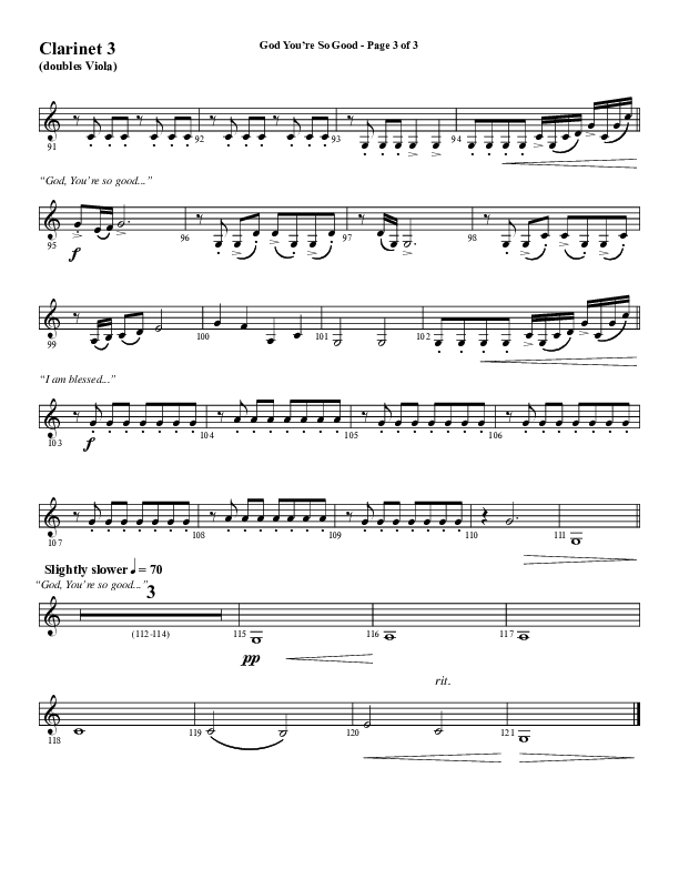 God You're So Good (Choral Anthem SATB) Clarinet 3 (Word Music Choral / Arr. Jay Rouse)
