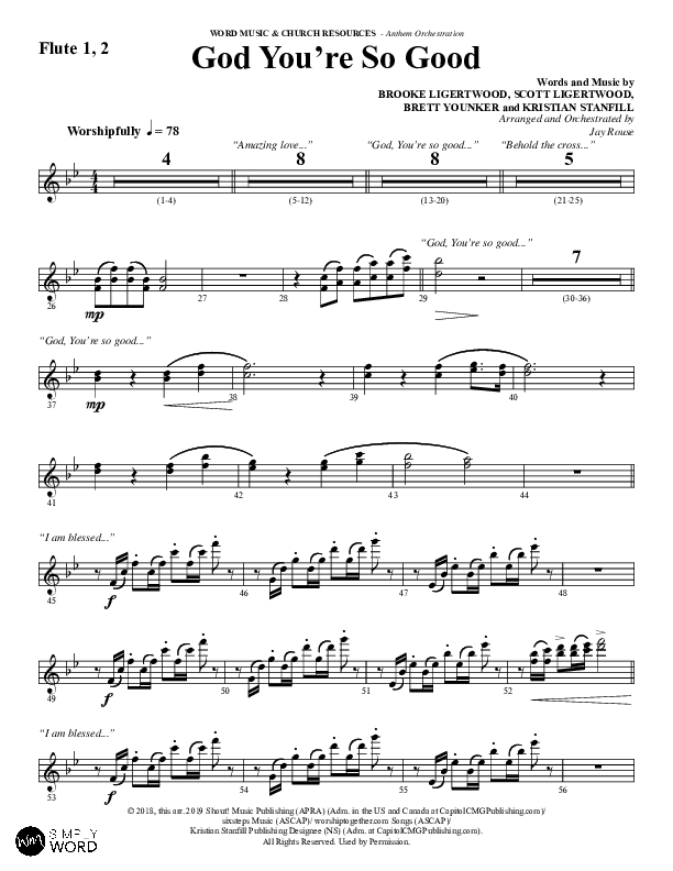 God You're So Good (Choral Anthem SATB) Flute 1/2 (Word Music Choral / Arr. Jay Rouse)