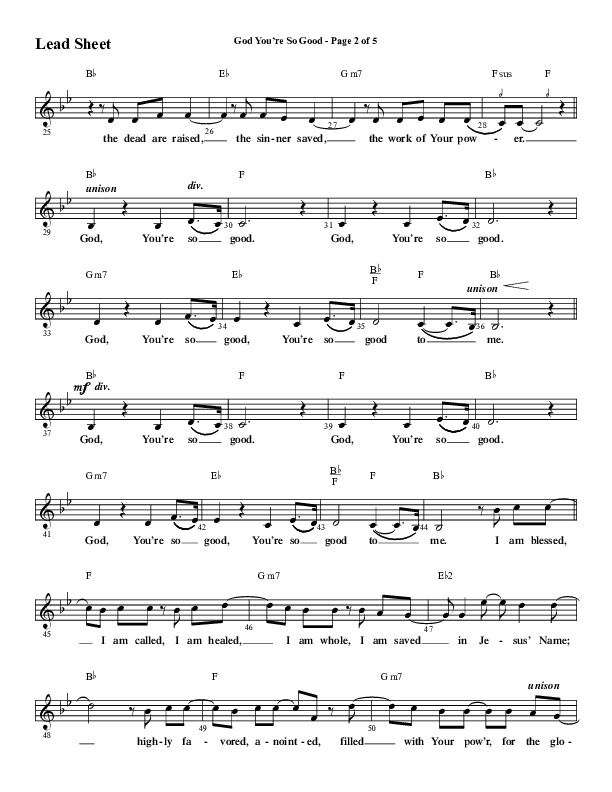 God You're So Good (Choral Anthem SATB) Lead Sheet (Melody) (Word Music Choral / Arr. Jay Rouse)