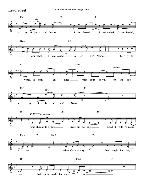God You're So Good (Choral Anthem SATB) Lead Sheet (Melody) (Word Music Choral / Arr. Jay Rouse)