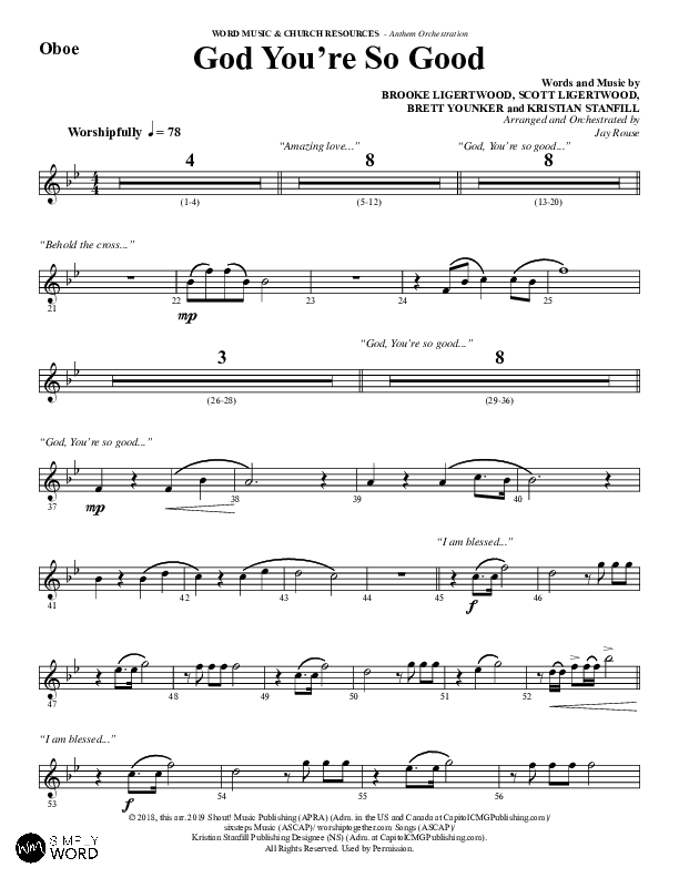God You're So Good (Choral Anthem SATB) Oboe (Word Music Choral / Arr. Jay Rouse)
