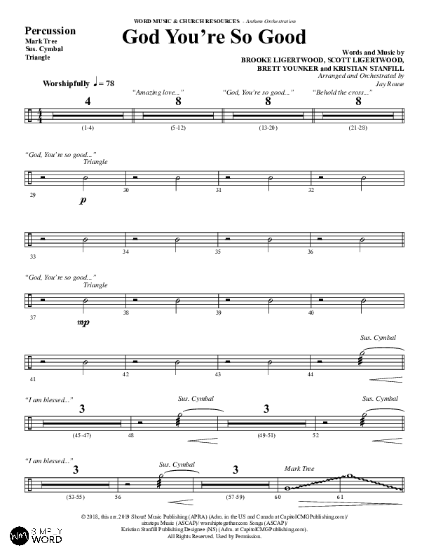 God You're So Good (Choral Anthem SATB) Percussion (Word Music Choral / Arr. Jay Rouse)