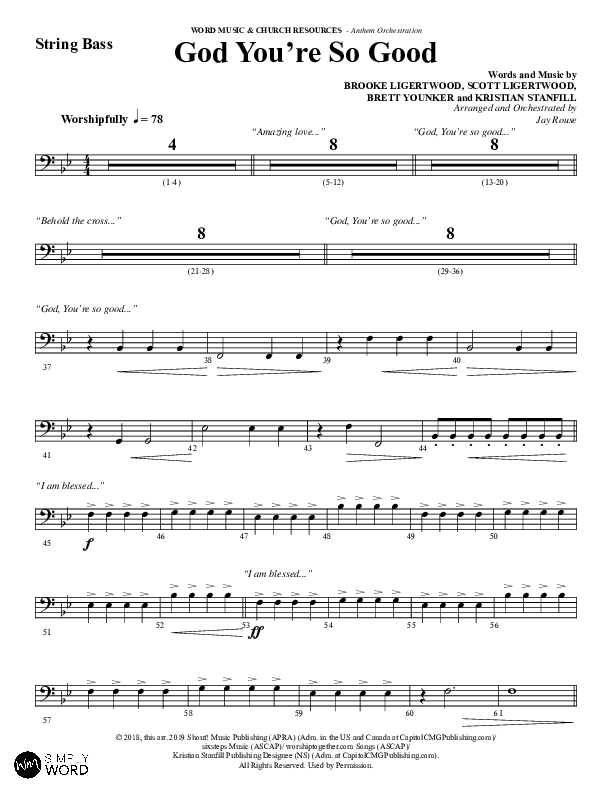 God You're So Good (Choral Anthem SATB) String Bass (Word Music Choral / Arr. Jay Rouse)