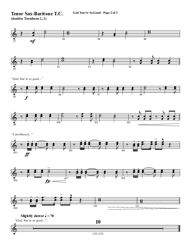 God You're So Good (Choral Anthem SATB) Tenor Sax/Baritone T.C. (Word Music Choral / Arr. Jay Rouse)