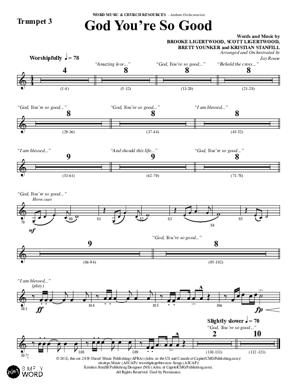 God You're So Good (Choral Anthem SATB) Trumpet 3 (Word Music Choral / Arr. Jay Rouse)