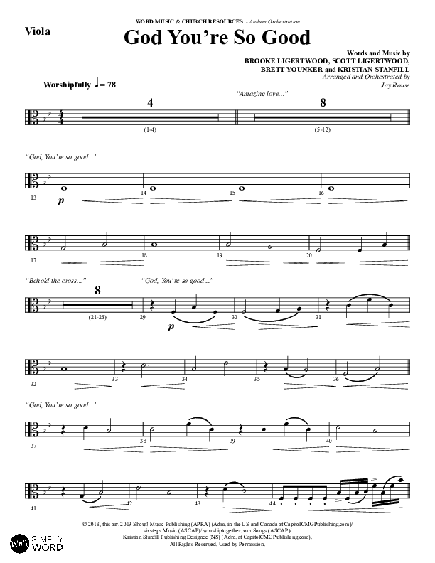 God You're So Good (Choral Anthem SATB) Viola (Word Music Choral / Arr. Jay Rouse)