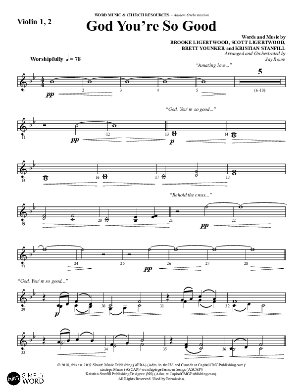 God You're So Good (Choral Anthem SATB) Violin 1/2 (Word Music Choral / Arr. Jay Rouse)