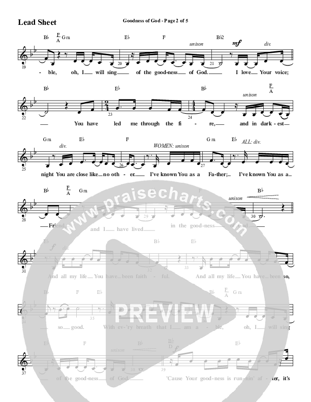 Goodness Of God (Choral Anthem SATB) Lead Sheet (Melody) (Word Music Choral / Arr. Jay Rouse)