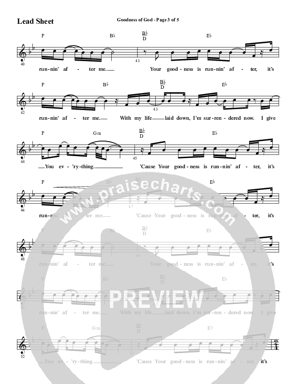 Goodness Of God (Choral Anthem SATB) Lead Sheet (Melody) (Word Music Choral / Arr. Jay Rouse)