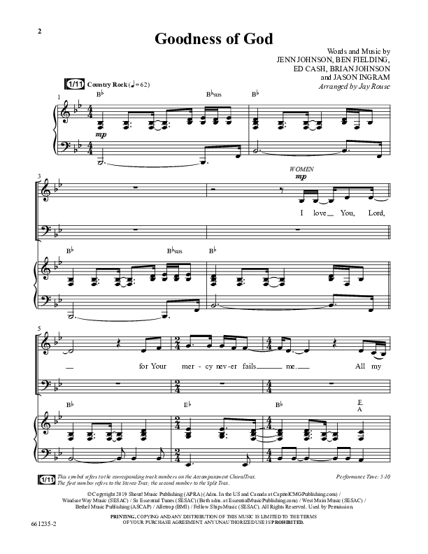 Goodness Of God (Choral Anthem SATB) Anthem (SATB/Piano) (Word Music Choral / Arr. Jay Rouse)
