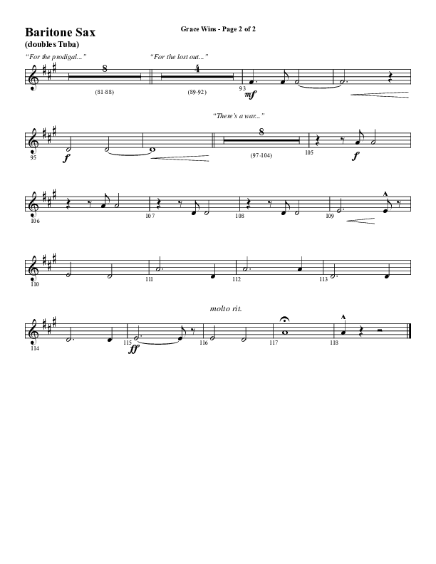 Grace Wins (Choral Anthem SATB) Bari Sax (Word Music Choral / Arr. Daniel Semsen)