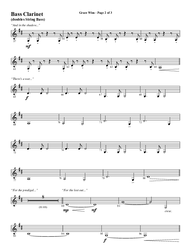 Grace Wins (Choral Anthem SATB) Bass Clarinet (Word Music Choral / Arr. Daniel Semsen)