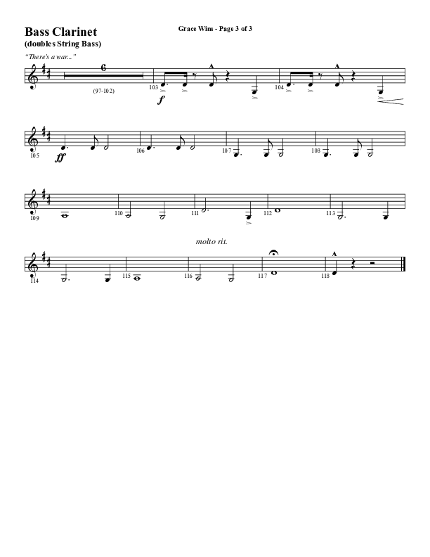 Grace Wins (Choral Anthem SATB) Bass Clarinet (Word Music Choral / Arr. Daniel Semsen)