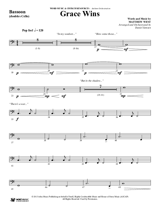 Grace Wins (Choral Anthem SATB) Bassoon (Word Music Choral / Arr. Daniel Semsen)