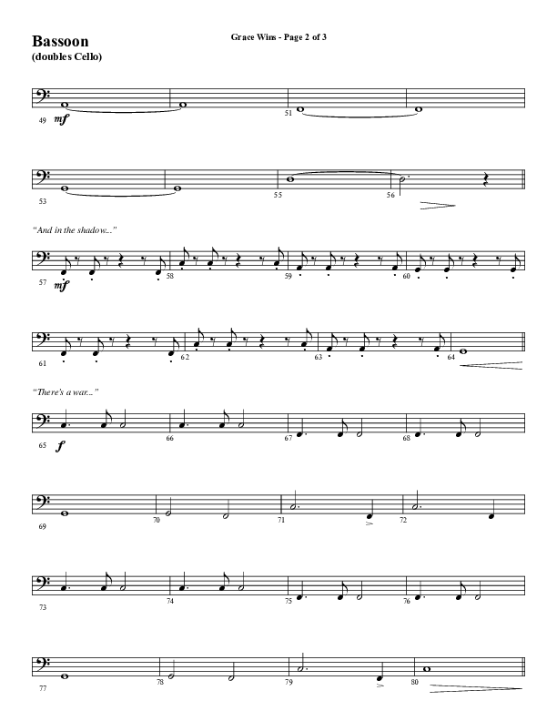 Grace Wins (Choral Anthem SATB) Bassoon (Word Music Choral / Arr. Daniel Semsen)