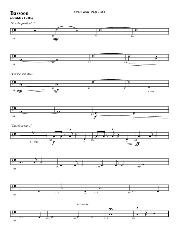 Grace Wins (Choral Anthem SATB) Bassoon (Word Music Choral / Arr. Daniel Semsen)