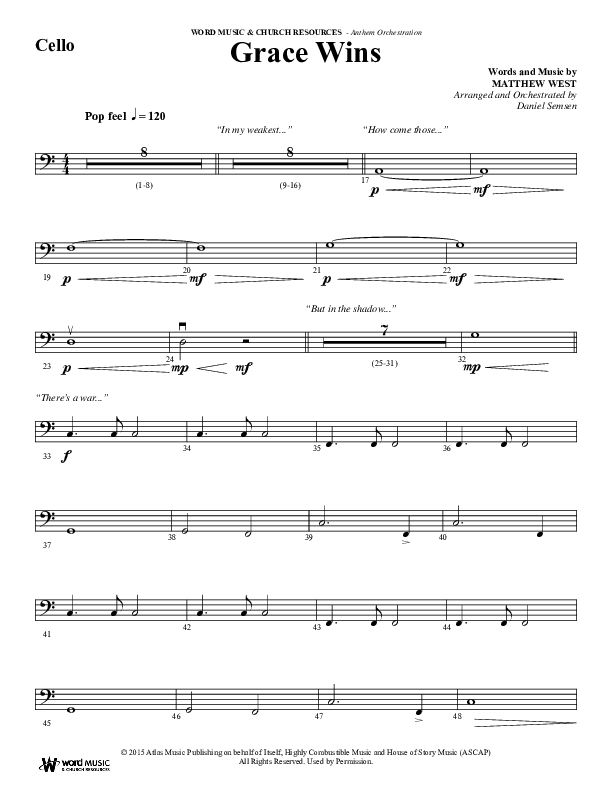 Grace Wins (Choral Anthem SATB) Cello (Word Music Choral / Arr. Daniel Semsen)