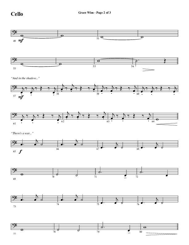 Grace Wins (Choral Anthem SATB) Cello (Word Music Choral / Arr. Daniel Semsen)